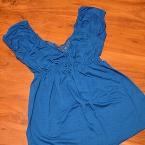 No Boundaries Royal Blue V-Neck Lace-Trim Tunic Top